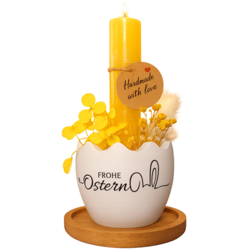 Osternest Gelb mit Kerze und Bambusteller kaufen Osterdeko Geschenkidee